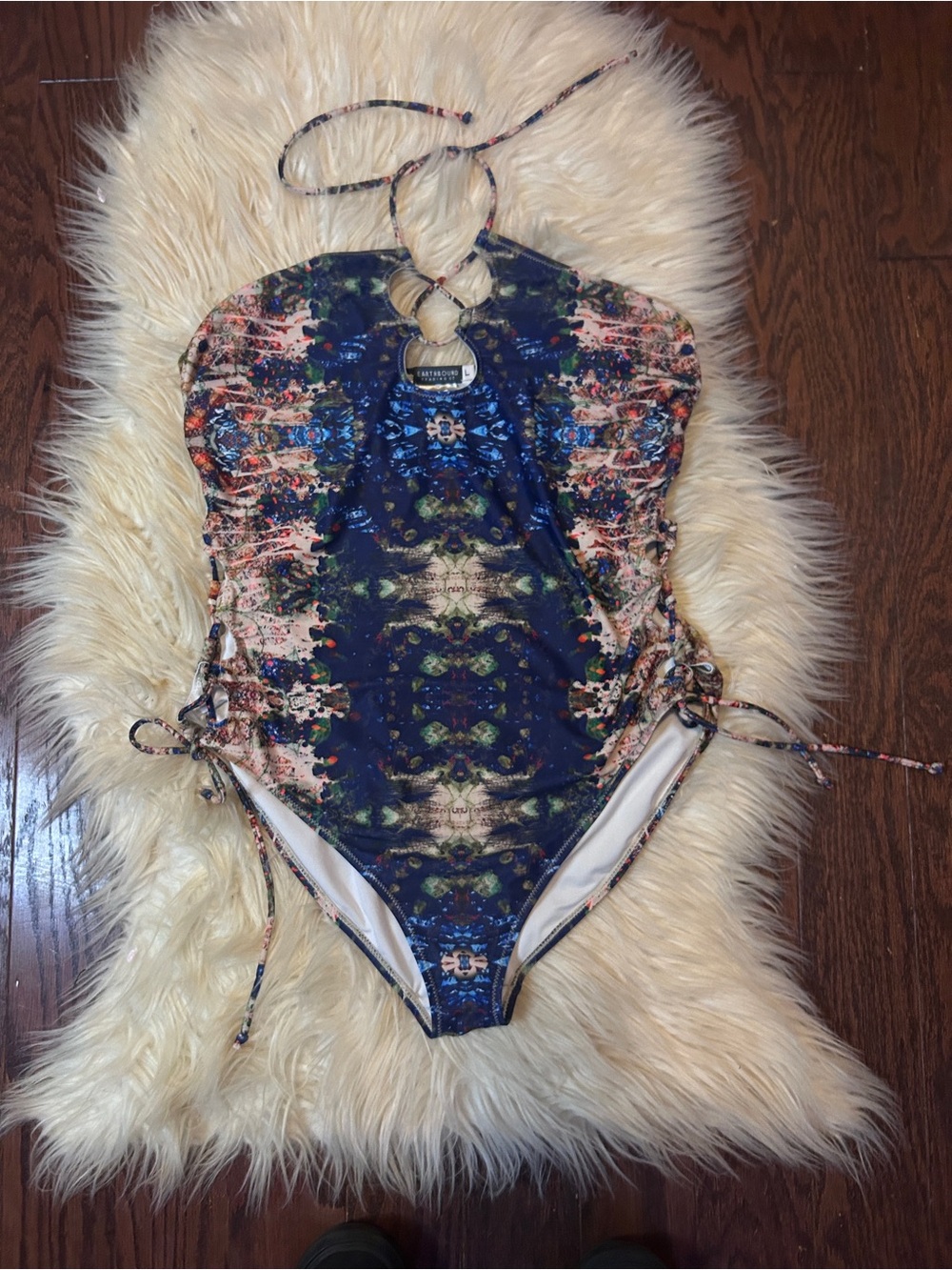 Earthbound Boho Lace Up Side One Piece Swimsuit Padded Size Large - Picture 2 of 6